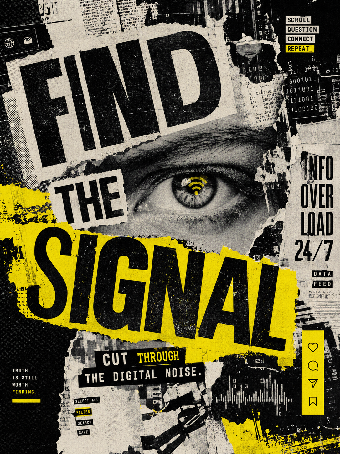 Постер Find the Signal о поиске сигнала в digital-шуме